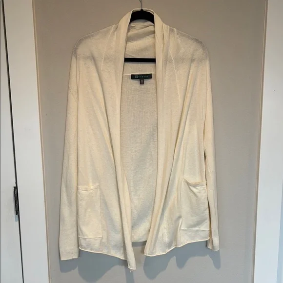 Title Nine Cream Open Front Lightweight Cotton Cardigan with Shawl Collar - Picture 1 of 8